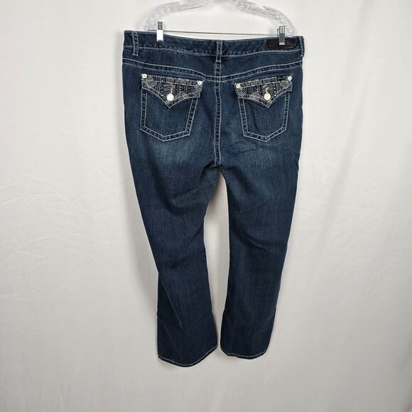 Seven7 Bootcut Jeans Women's 20 Blue Dark Wash Slight Distressed Flap Pockets - Picture 10 of 16